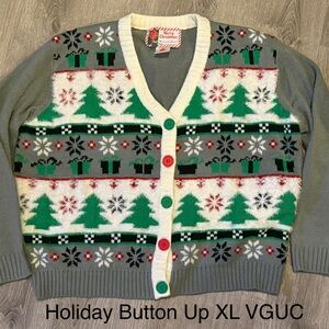 Merry Christmas Festive Holiday Cardigan Sweater button up x-large